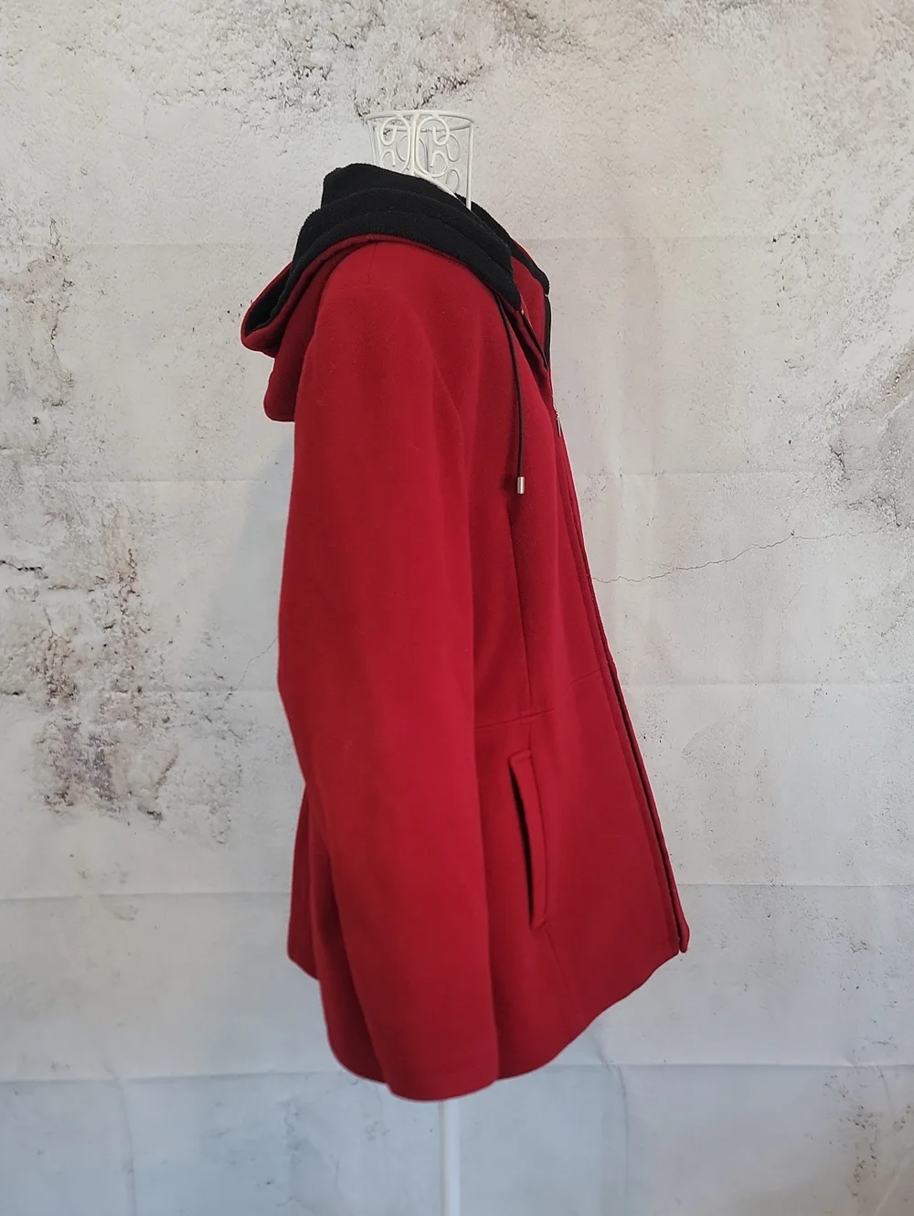 Fleet Street Wool Blend Red Hooded Zip Coat Womens Size L